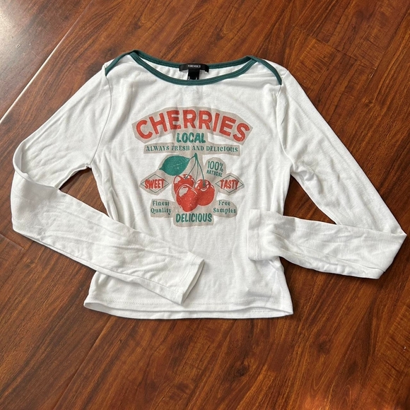 Forever 21 Tops - Forever 21 White Tee with Green Trim